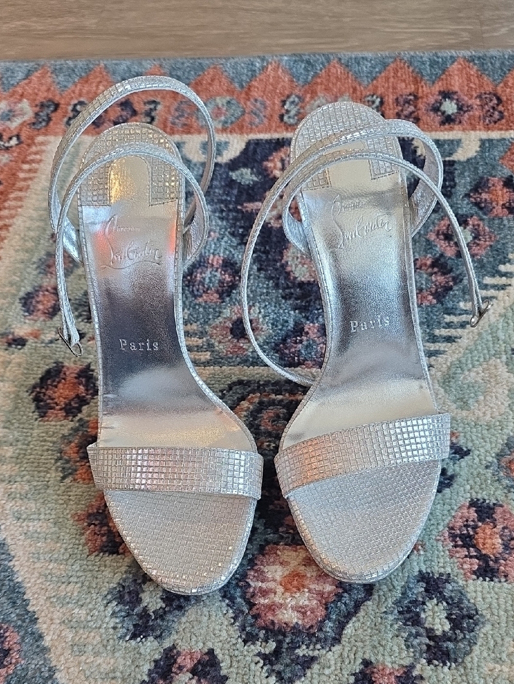 Christian Louboutin Silver Crystal Ankle-Strap Sandals